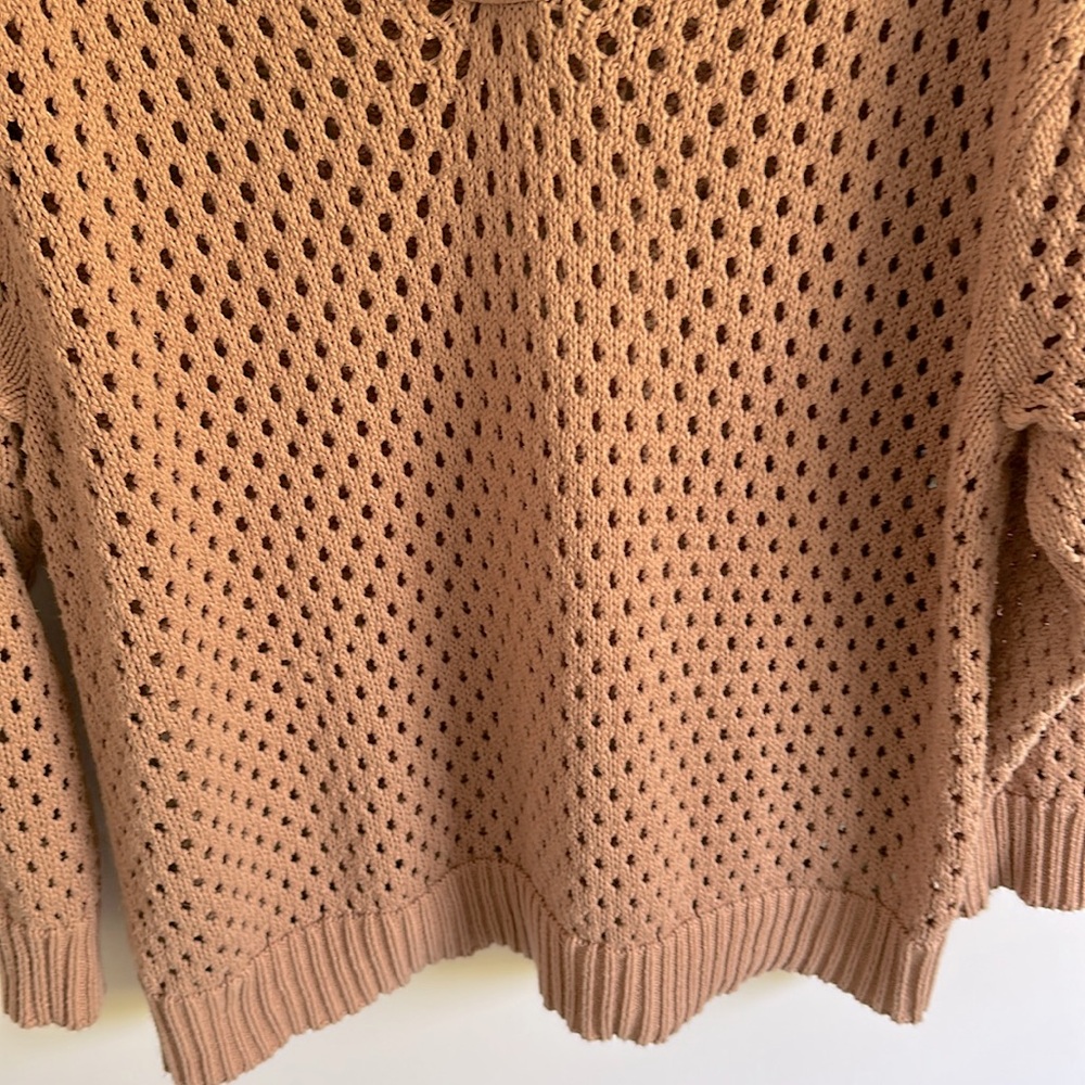 Aerie Cotton Knit Tan V-Neck Polo Sweater with Relaxed Fit Size Small - Picture 4 of 8